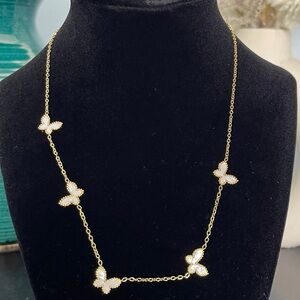 Stainless Steel Gold Butterfly Necklace in Marble White